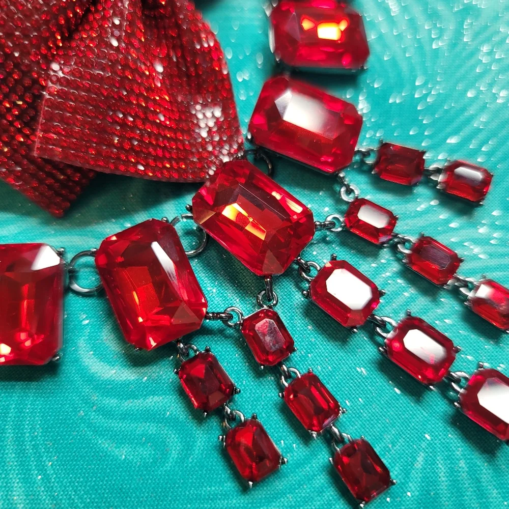 Betsey Johnson Valentine's Day Bows Holiday Jewel Ruby Red Necklace Jewelry❤️ - Picture 5 of 17